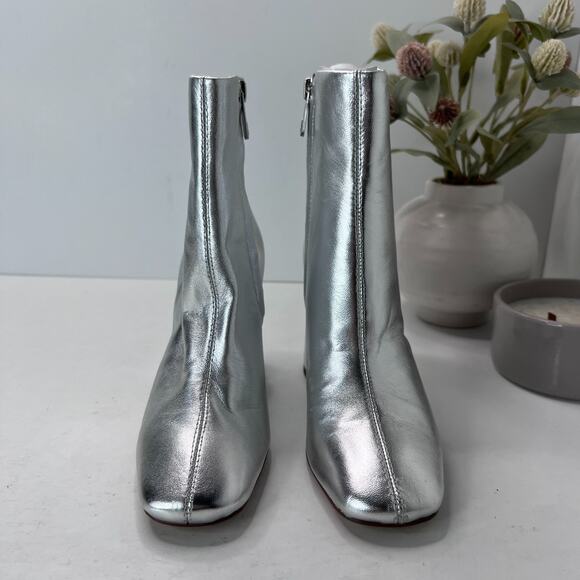 Sam Edelman Codie2 Leather Square Toe Block Heel Boot Silver Metallic Women 5.5M - Picture 2 of 10